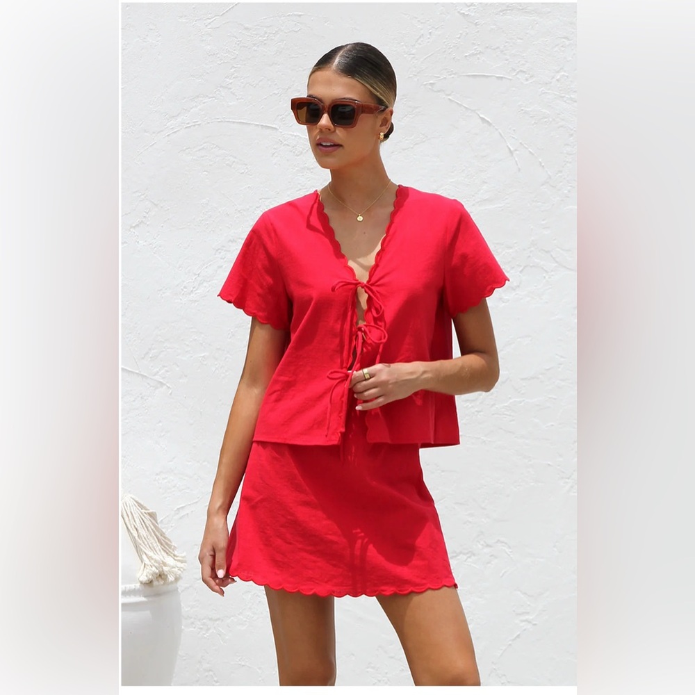 Red Linen Two-Piece Set (Little Lace)